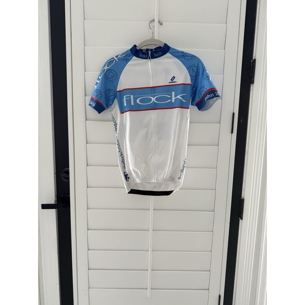 Race Woman Small Cycling Short Sleeve Jersey White Blue Full Zip‎ Pockets